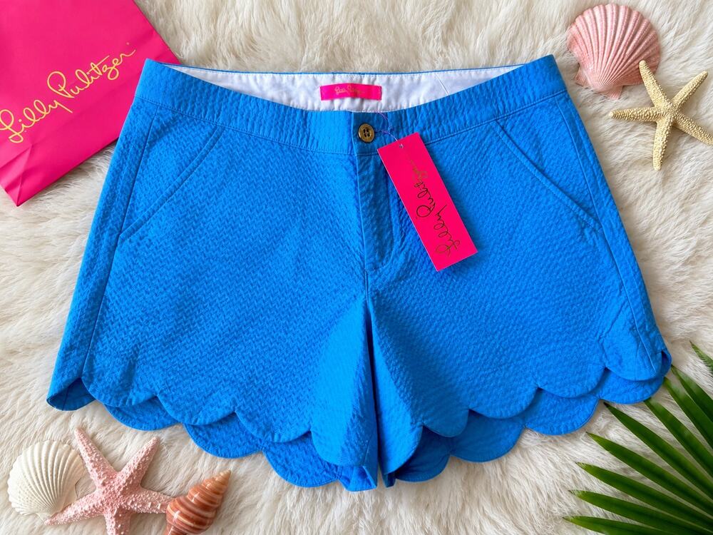Lilly Pulitzer Buttercup Shorts Size 4 Cumulus Blue Scallop Hem NWT